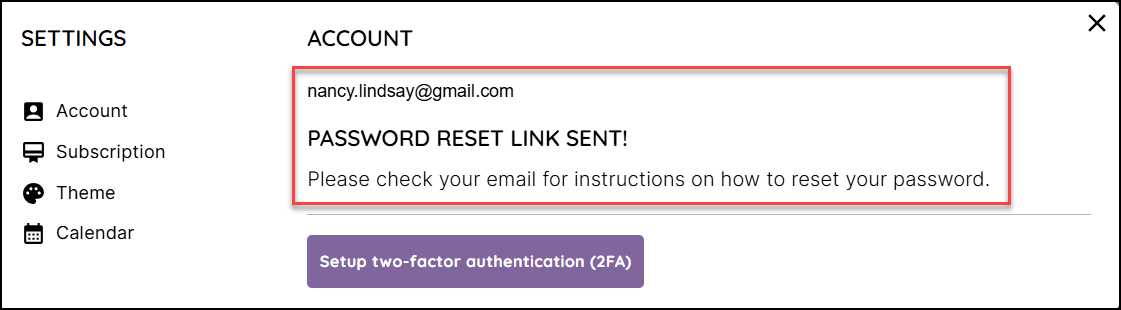 Account Settings Password Reset
